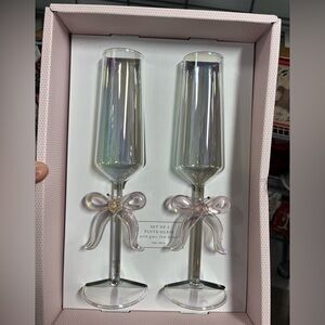 NIB Cupcakes & Cashmere Pink Bow Glass Flutes 7.8oz Coquette Tiktok Vira…